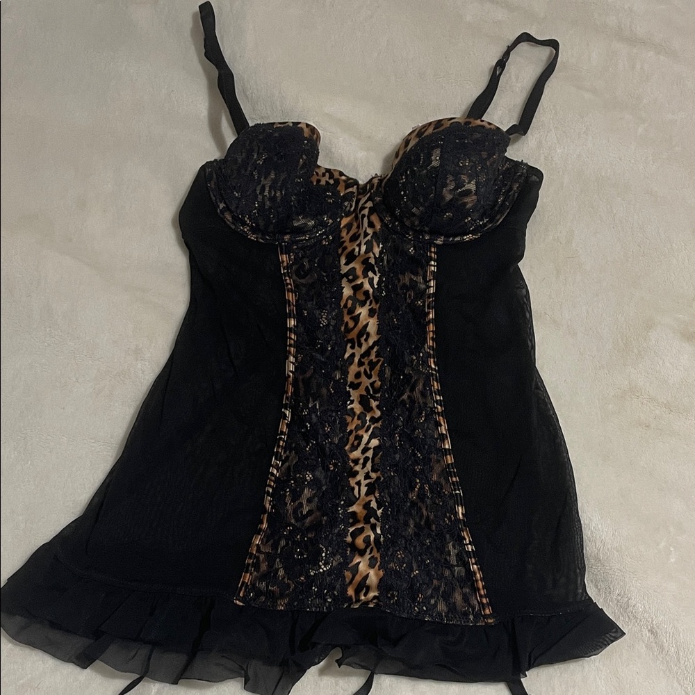 La SENZA Black and Leopard Print Chemise